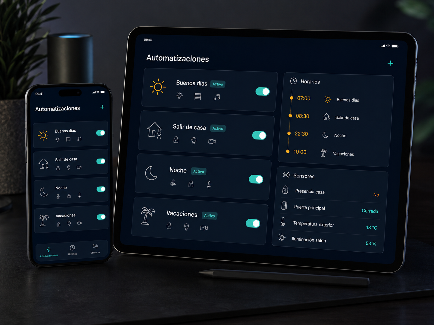 Panel de automatizaciones y horarios