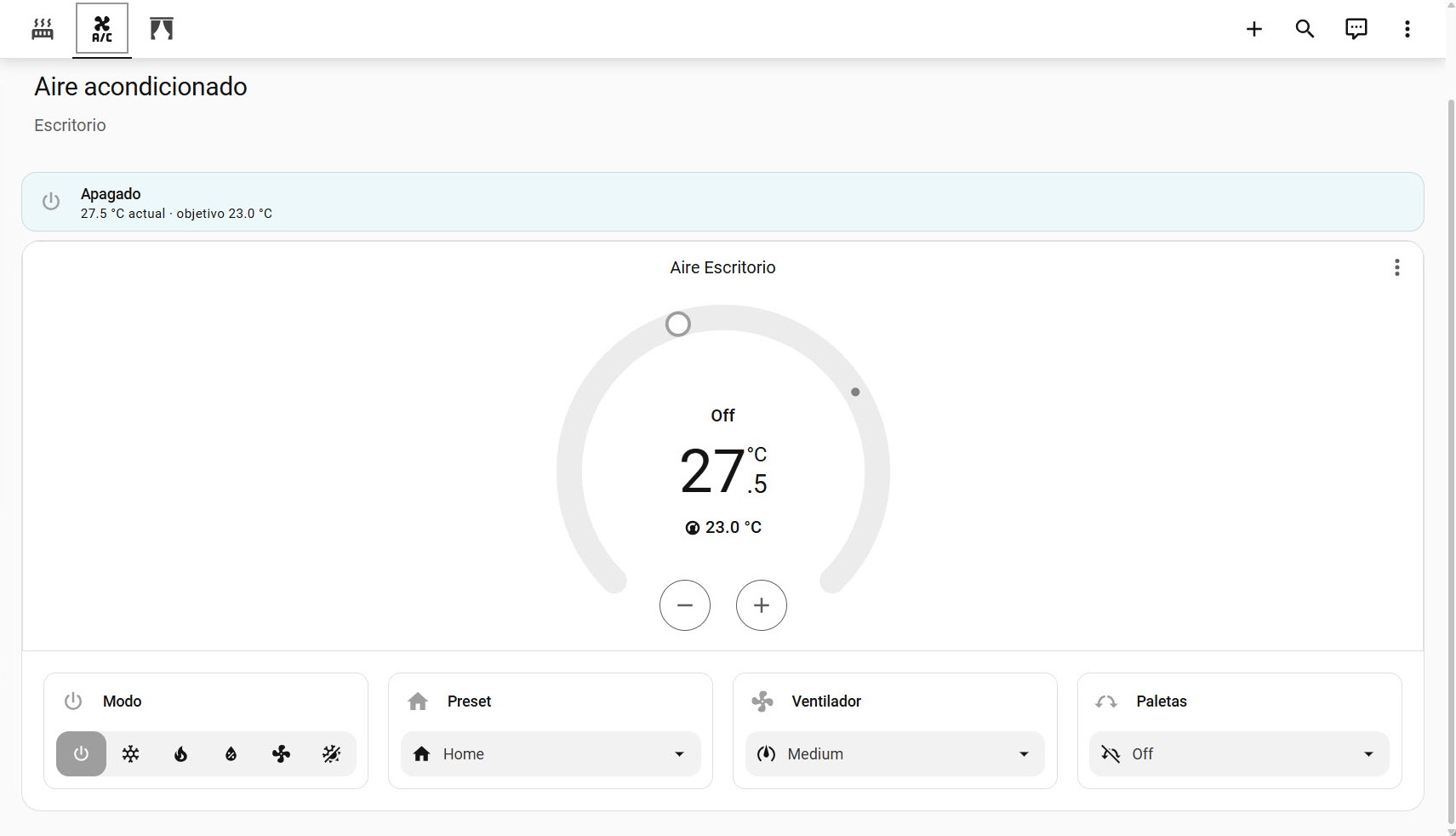 Dashboard real de aire acondicionado en desktop