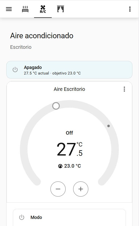 Dashboard real de aire acondicionado en mobile