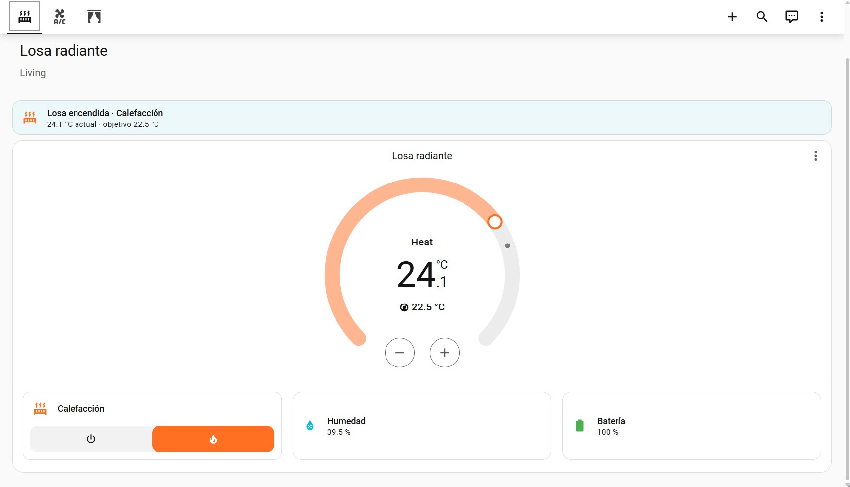Dashboard real de losa radiante en desktop