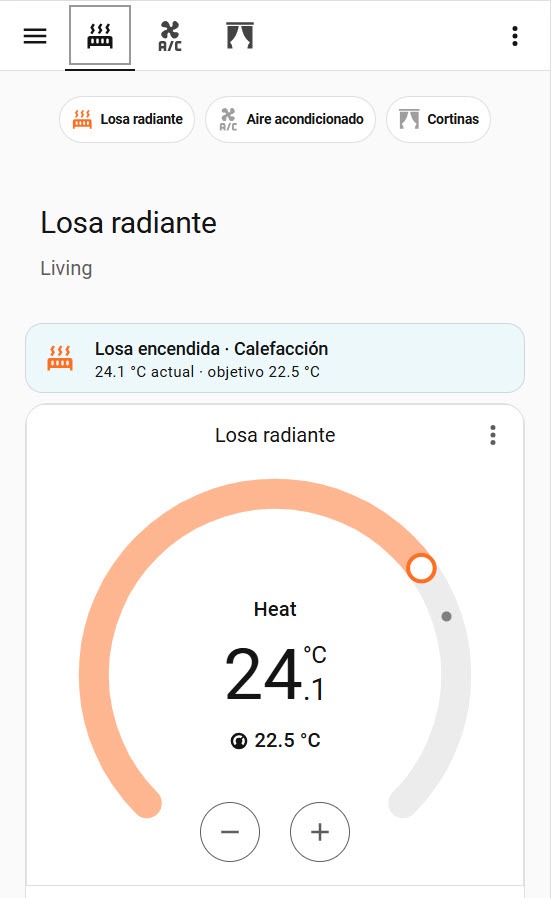 Dashboard real de losa radiante en mobile