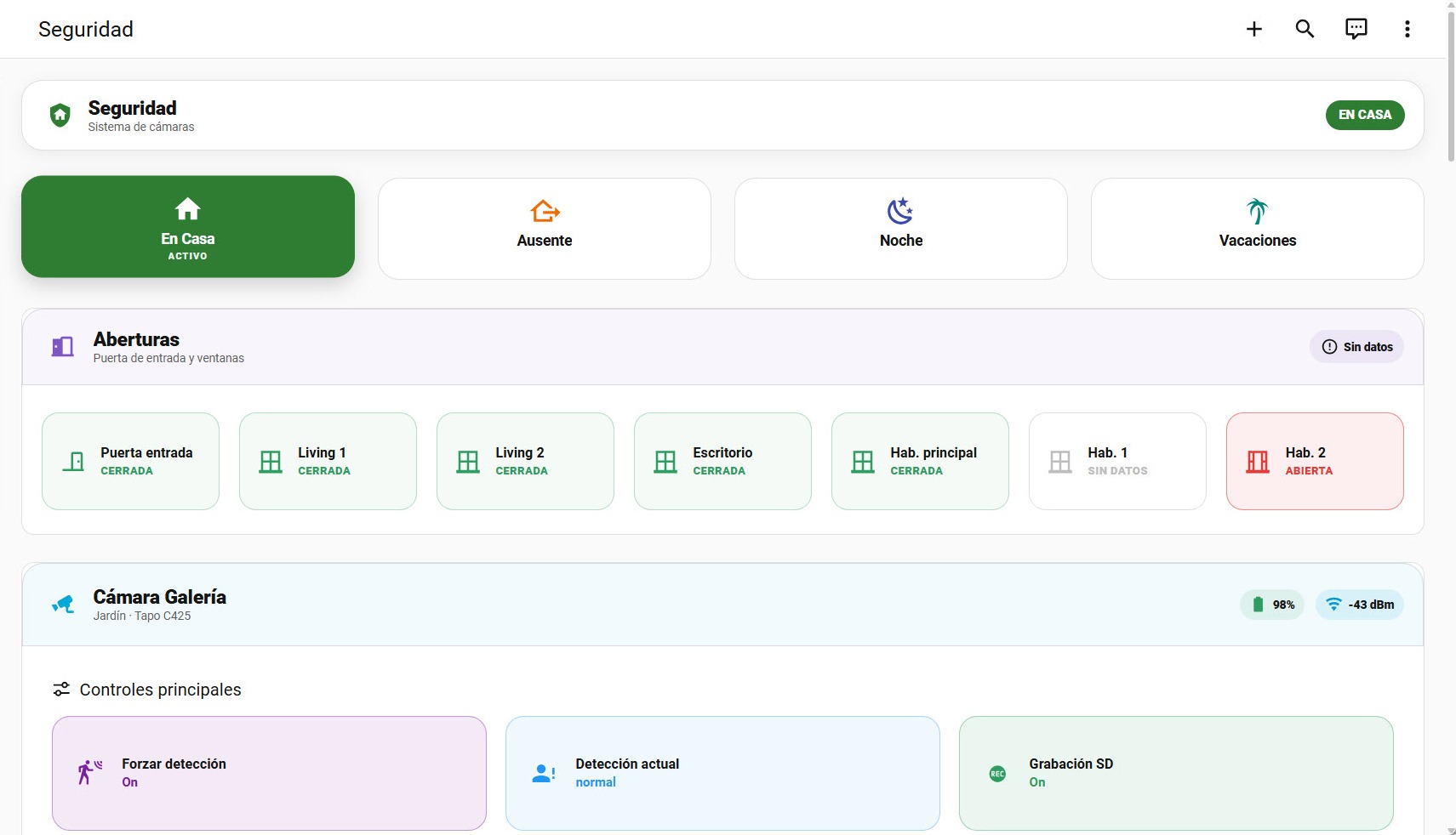 Dashboard real de seguridad en desktop